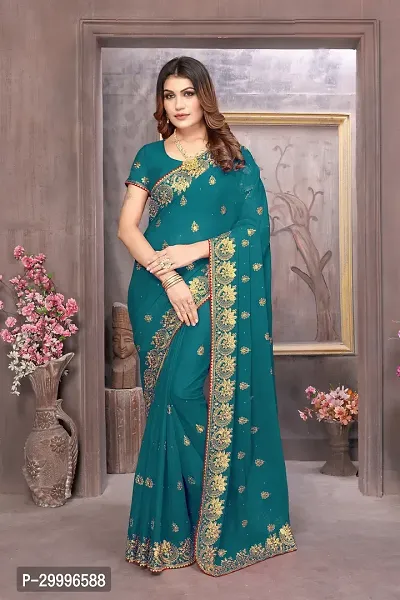 Beautiful Georgette Embroidered Saree With Blouse Piece-thumb0