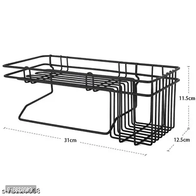 Metal Bathroom Shower Caddy, Bathroom Shelf Wall Hanging Storage Organizer Kitchen Rack Self with Shampoo, Soap Holder and Towel Rack Hanger-with Adhesive Steel Wall Shelf (Pack of 1)-thumb2