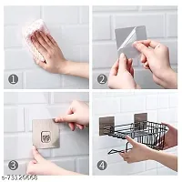 Metal Bathroom Shower Caddy, Bathroom Shelf Wall Hanging Storage Organizer Kitchen Rack Self with Shampoo, Soap Holder and Towel Rack Hanger-with Adhesive Steel Wall Shelf (Pack of 1)-thumb2