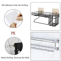 Metal Bathroom Shower Caddy, Bathroom Shelf Wall Hanging Storage Organizer Kitchen Rack Self with Shampoo, Soap Holder and Towel Rack Hanger-with Adhesive Steel Wall Shelf (Pack of 1)-thumb3