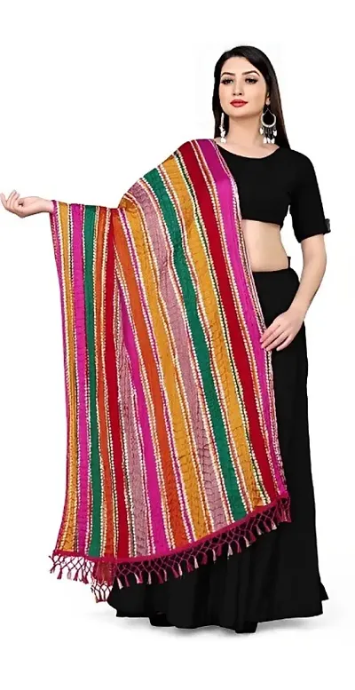 EVOFOX Traditional Look Bhandej Print Dupatta Silk Chinnon Fabric (Multicolor)(Pack of 1)