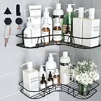 EVOFOX Metal Corner Shelf Kitchen  Bathroom Corner Rack Steel Wall Shelf Sticker Rack Shower Caddy (Black)(Pack of 2)-thumb3