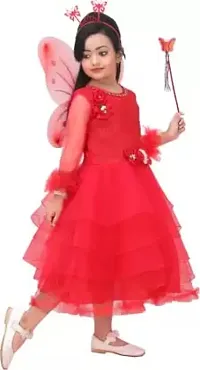 APNA COLLECTION Girls Kids Full Sleeve Pari Dress (7-8 Years, Red)-thumb1