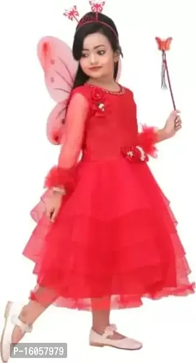 APNA COLLECTION Girls Kids Full Sleeve Pari Dress (7-8 Years, Red)-thumb2