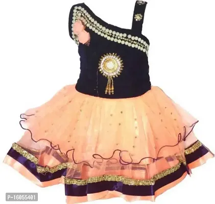 APNA COLLECTION Baby Girls Midi/Knee Length Sleeveless Festive/Wedding Dress (6-12 Months, Peach)