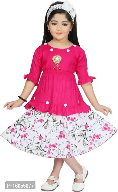 Pink Cotton Fit And Flare Frock For Girls