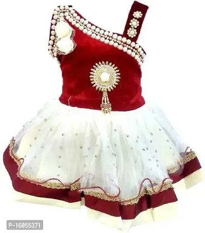 APNA COLLECTION Baby Girls Midi/Knee Length Sleeveless Festive/Wedding Dress (6-12 Months, Maroon)-thumb0