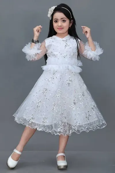 IFSA Garments Net Casual Comfortable Knee Length Frock Dress for Girls Kids