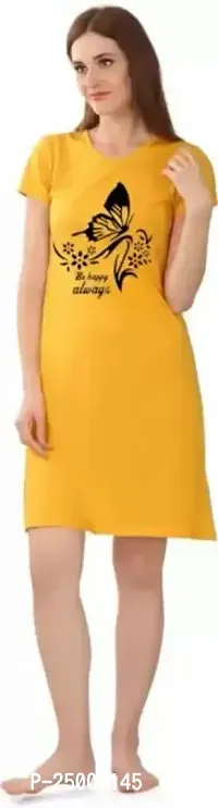 Stylish Yellow Cotton Nightdress For Women-thumb0