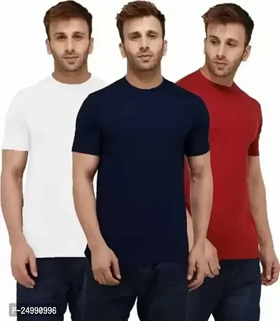 Stylish Cotton Multicoloured Short Sleeve Round Neck T-Shirt For Men Pack Of 3