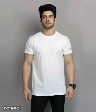 Stylish Cotton White Short Sleeve Round Neck T-Shirt For Men-thumb0