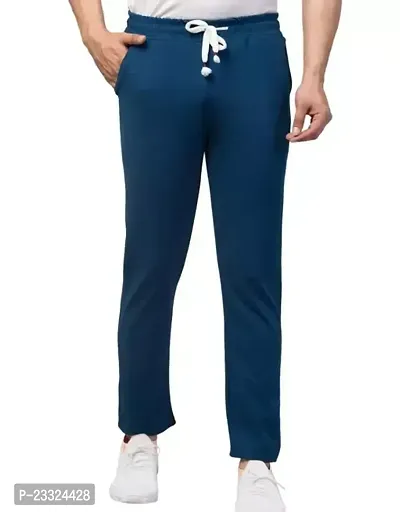 Elegant Blue Polycotton Solid Regular Track Pants For Men