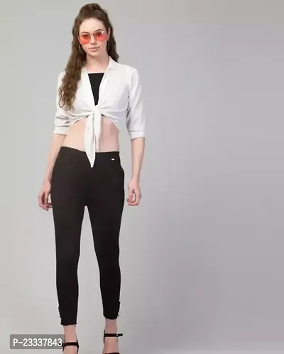 Elegant Black Cotton Solid Trousers For Women