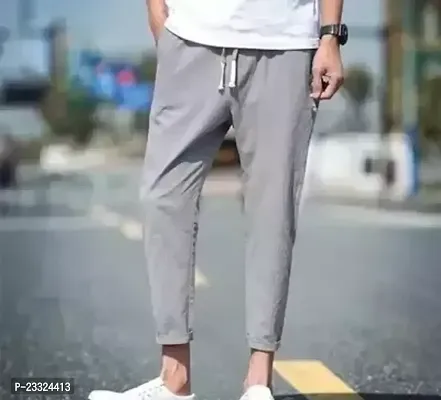 Elegant Grey Polycotton Solid Regular Track Pants For Men-thumb0