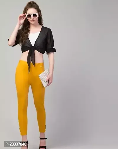 Elegant Yellow Cotton Solid Trousers For Women-thumb0