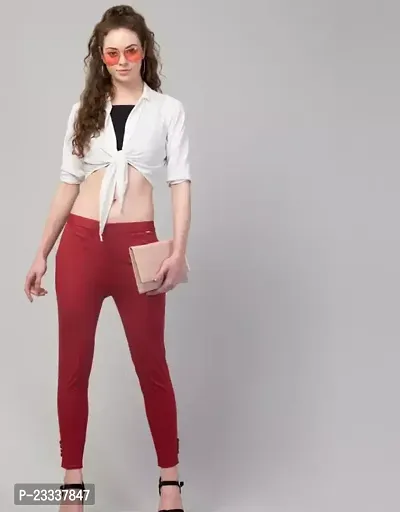 Elegant Maroon Cotton Solid Trousers For Women