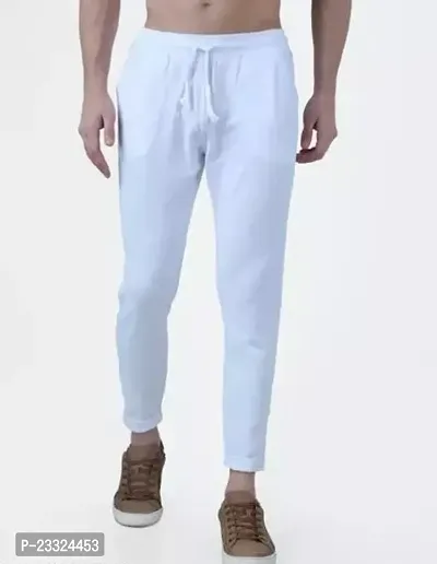 Elegant White Polycotton Solid Regular Track Pants For Men-thumb0
