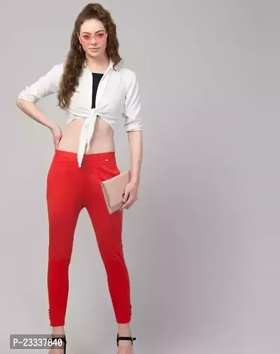 Elegant Red Cotton Solid Trousers For Women-thumb0