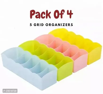 Multicoloured Plastic 5 Partition Grid Rack Storage Box  Set of 4-thumb0