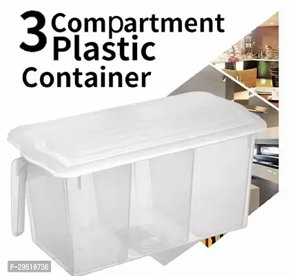 Plastic Refrigerator Organizer Container Square Handle Food Storage Organizer Boxes  Clear with Lid Handle and 3 Smaller Bins-thumb0