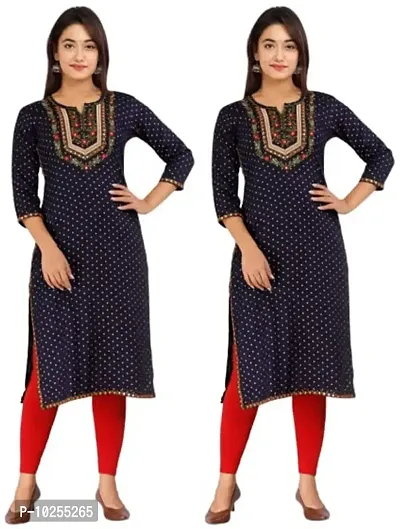 Stylish Rayon Embroidered Straight Kurta Combo For Women Pack Of 2-thumb0