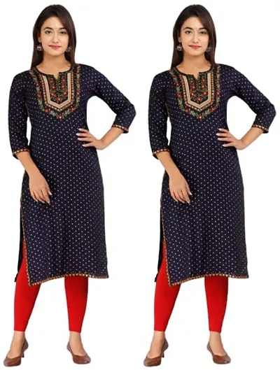 Stylish Rayon Embroidered Straight Kurta Combo For Women Pack Of 2