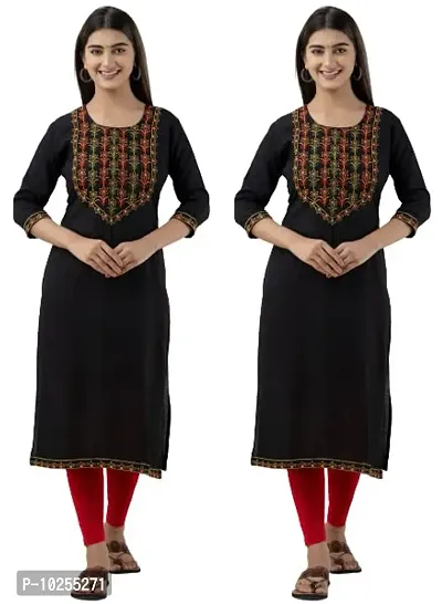 Stylish Rayon Embroidered Straight Kurta Combo For Women Pack Of 2-thumb0