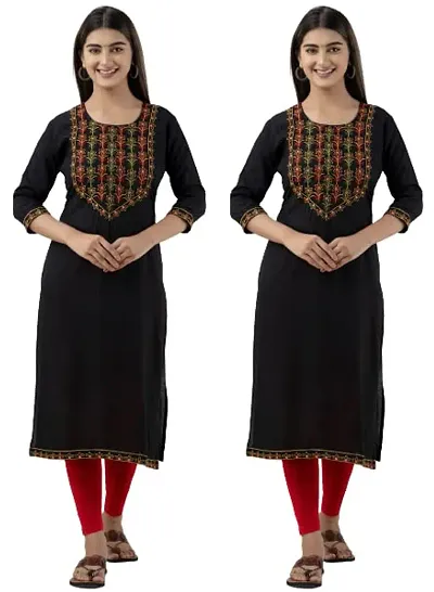 Stylish Rayon Embroidered Straight Kurta Combo For Women Pack Of 2