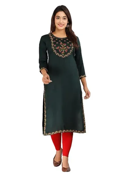 Stylish Rayon Embroidered Straight Kurta For Women