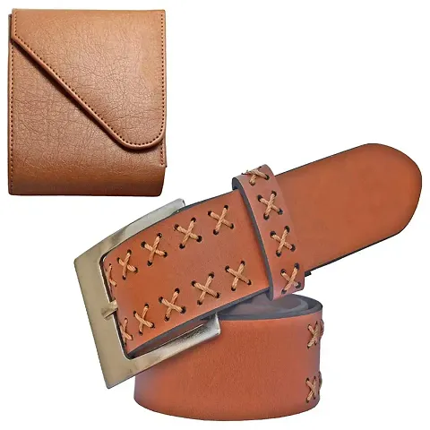 Stylish Faux Leather Textured Wallet with Belt Set