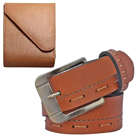 Stylish Faux Leather Textured Wallet with Belt Set