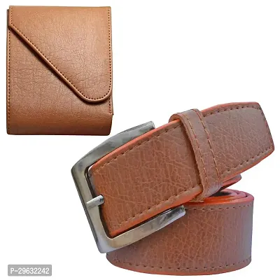 Elegant Artificial Leather Solid Wallet with Belt For Men- 2 Pieces-thumb0