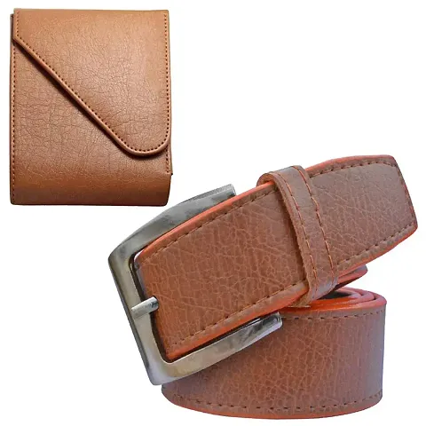 Stylish Faux Leather Textured Wallet with Belt Set