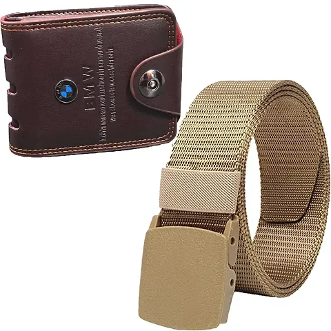 Stylish Faux Leather Two Fold Wallet with Free Belt Set