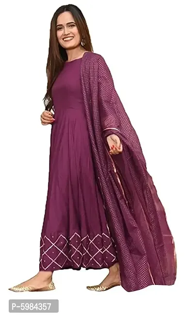 Rayon Solid A-Line Kurta with Dupatta-thumb2