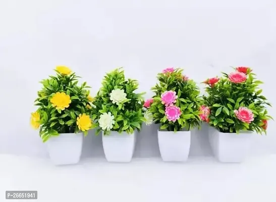 Decorative Artificial Small Home Ofc Gardan Decor Colourfull Plants Pack Of -4 , Size - 15 Cm