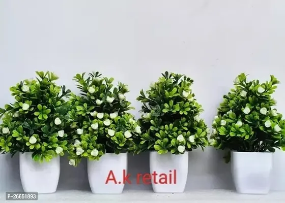 Decorative Artificial Plants With White Bottom Flowers, Size - 20 Cm Pack Of 4-thumb0