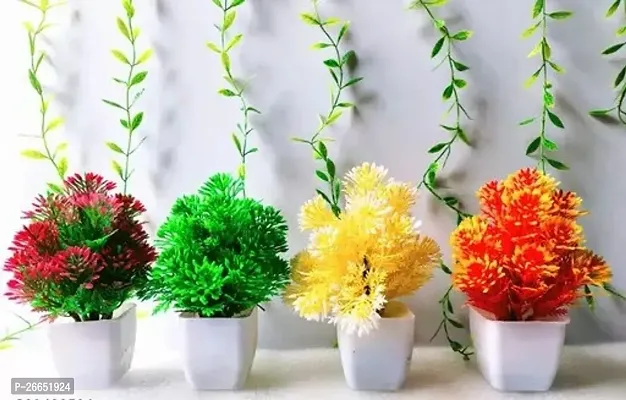 Decorative Artificial Green Red Yellow And Orange Bonsai Wild Plants Pack Of - 4 Size - 20 Cm-thumb0