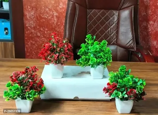 Red Green Roses Decor Plant Pack Of - 4 , Size - 25 Cm . 15 Cm-thumb0