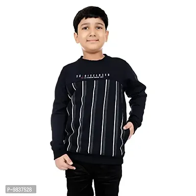 Dunamis Presents Kids Sweat Shirts | Vertical Striped | Stylish and Comfortable | 100% Cotton | Navy | 13-14 Years-thumb0