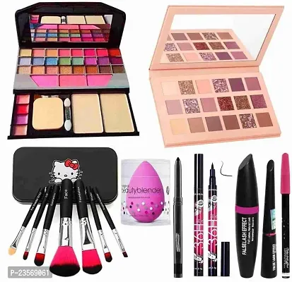 Women's  Girl's TYA 6155 Makeup Kit with 1 Nude Eyeshadow Palatte,7 Black Makeup Brush, 3in1 Eye Combo, 36H Eyeliner and 1 Pink Beauty Blender - (Pack of 15)