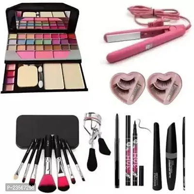 Women's  Girl's TYA 6155 Multicolor Makeup Kit with 1 Mini Hair Straightener, 3in1 Eyeliner Combo, 36H, 1 Kajal, 1 Eyelash Curler and 2 Eyelashes Extension, Glue - (Pack of 17)-thumb0