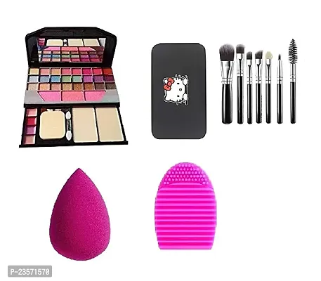 Women's  Girl's TYA 6155 Makeup kit + 1 Pcs Blender Puff + 1 Pcs Cleaner +7 Black Kity Malkeup Brush - (Pack of 10)-thumb0