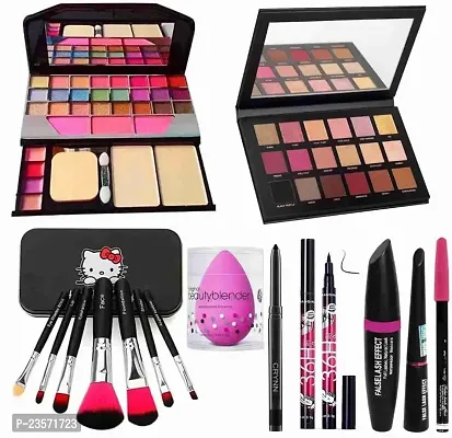 Women's  Girl's TYA 6155 Makeup Kit with 1 Rosegold Eyeshadow Palatte,7 Black Makeup Brush, 3in1 Eye Combo, 36H Eyeliner and 1 Pink Beauty Blender - (Pack of 15)