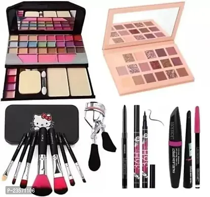 Women's  Girl's TYA 6155 Makeup Kit with 1 Nude Eyeshadow Palatte,7 Black Makeup Brush, 3in1 Eye Combo, 36H Eyeliner and 1 Eyelash Curler - (Pack of 15)