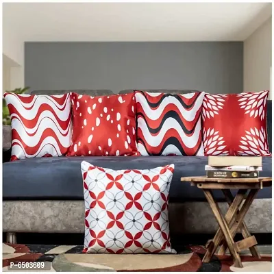Designer Satin Printed Square Shaped Cushion Covers - Set of 5