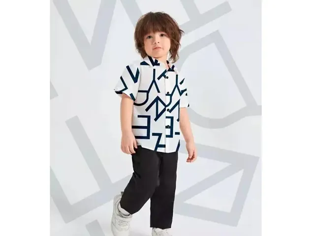 Buoyant Kid's Printed Polyester Short Sleeve Regular Fit Spread Collar Casual wear Shirt (U_C_849)