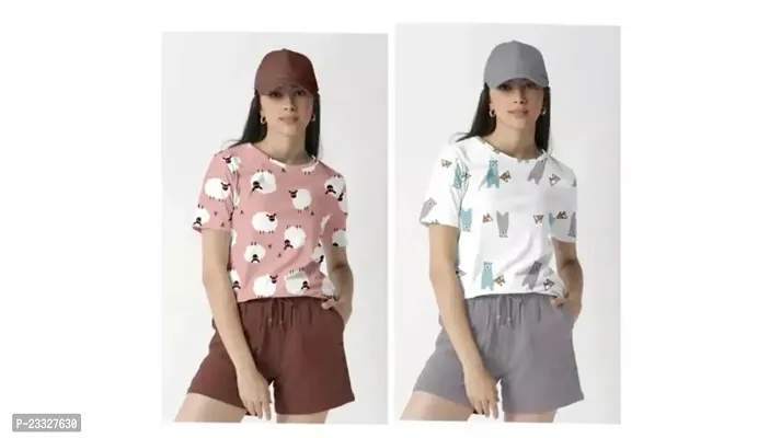 Elegant Multicoloured Lycra  Tshirt For Women Combo Of 2