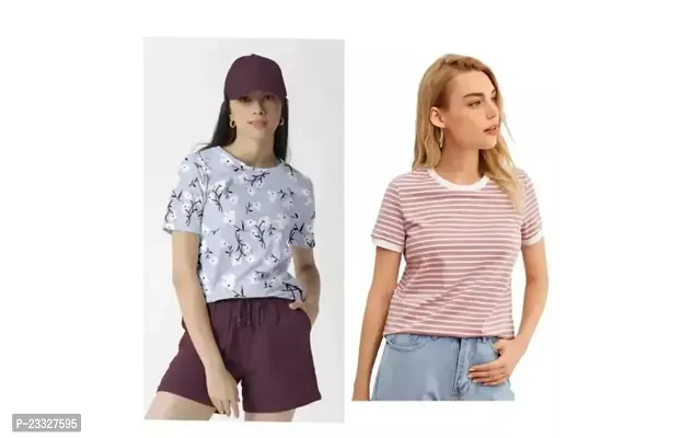 Elegant Multicoloured Lycra  Tshirt For Women Combo Of 2