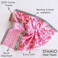 STAMIO Cotton 490 GSM Hand Towel Set (Set of 3, Pink) Jessica Jacquard Border-thumb2